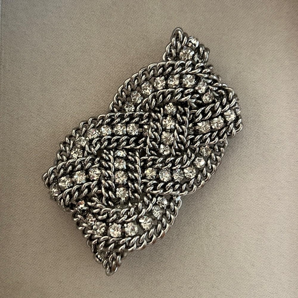Stella & Dot Silvertone Rhinestone Braided Wide Chain Bracelet